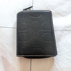 Coach Black Leather Bi-fold Wallet Monochrome Logo